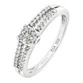 0.2ct Round Diamond Pave Set Side Stone Engagement Ring in UK Hallmarked 9ct White Gold